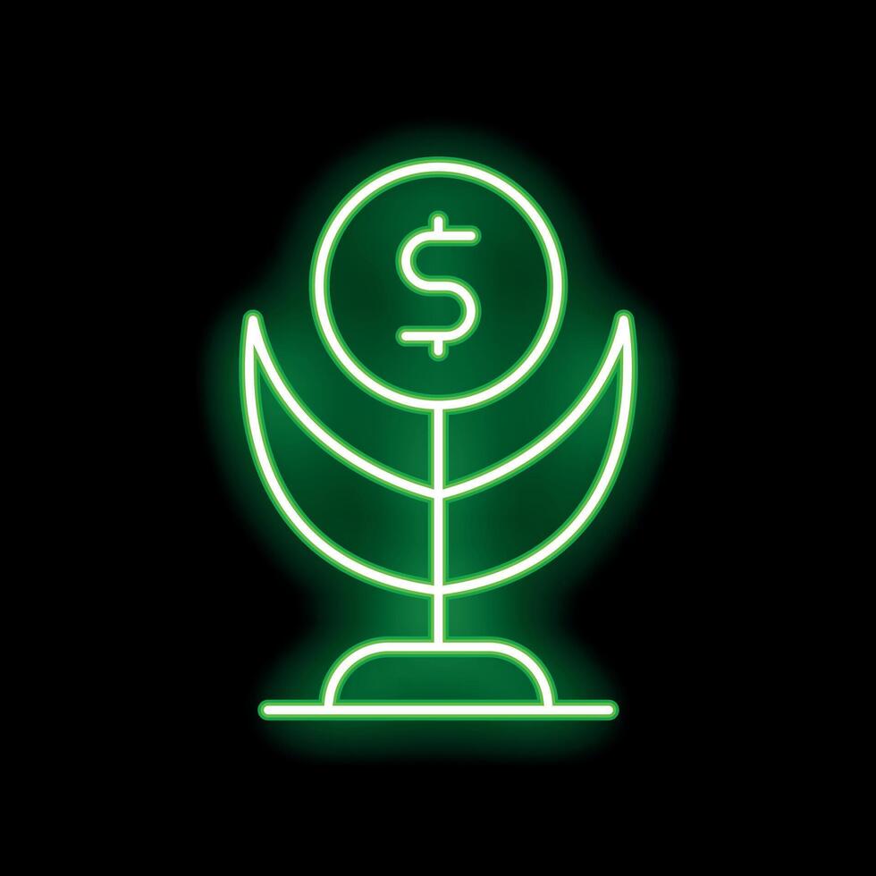 Green neon sign of growing money tree with dollar coin on top vector