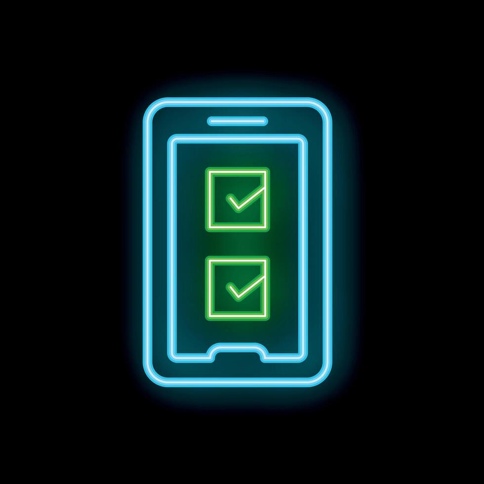 Neon smartphone showing validated checkboxes on dark background vector