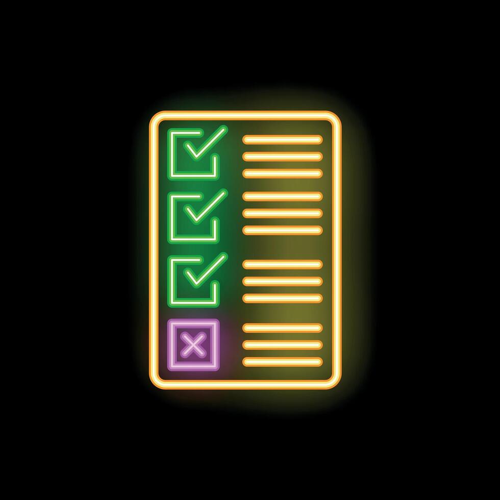 Neon sign representing a checklist with checked and unchecked boxes on a black background vector