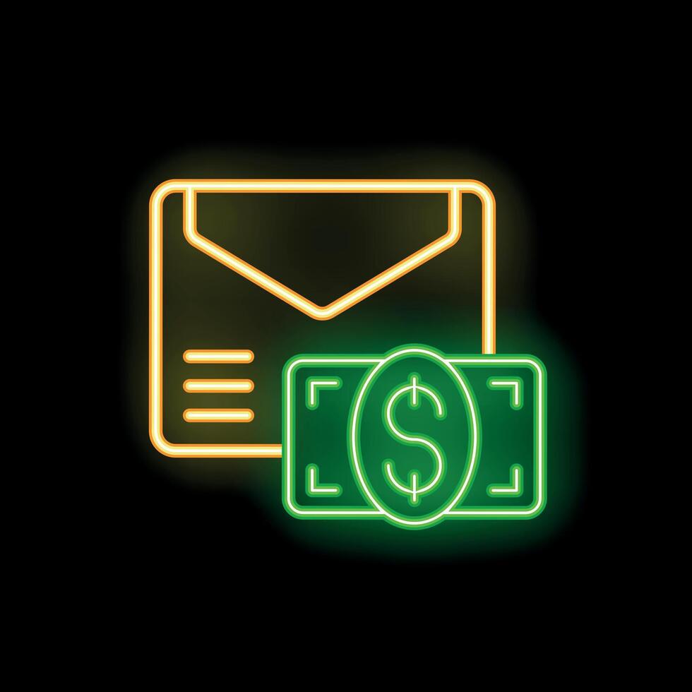 Neon icon of mail envelope representing sending money online vector