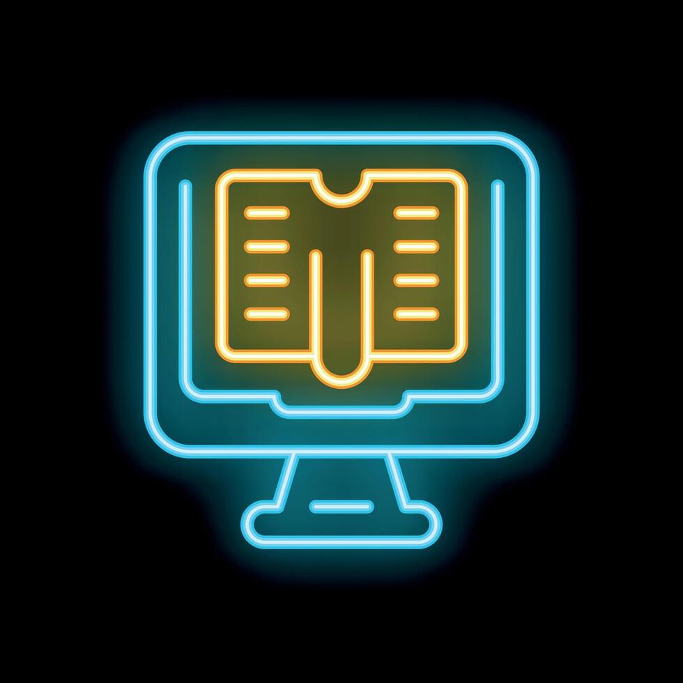 Neon icon of a book being opened on a computer screen vector