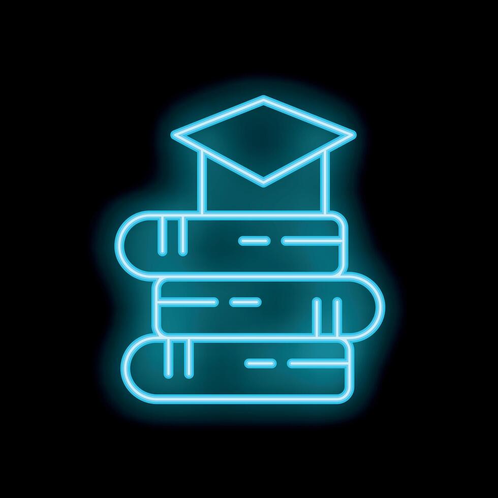 Neon icon of graduation cap resting on stack of books symbolizing education vector