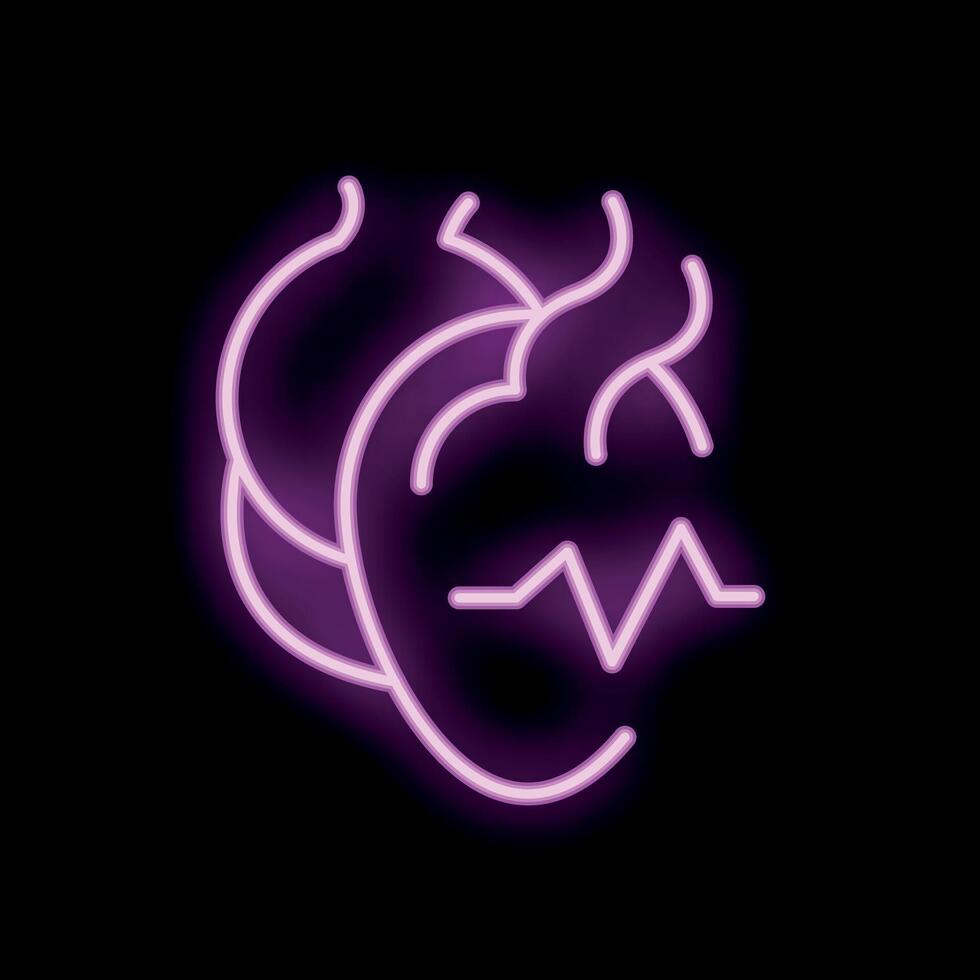 Neon heartbeat icon showing human heart beating vector