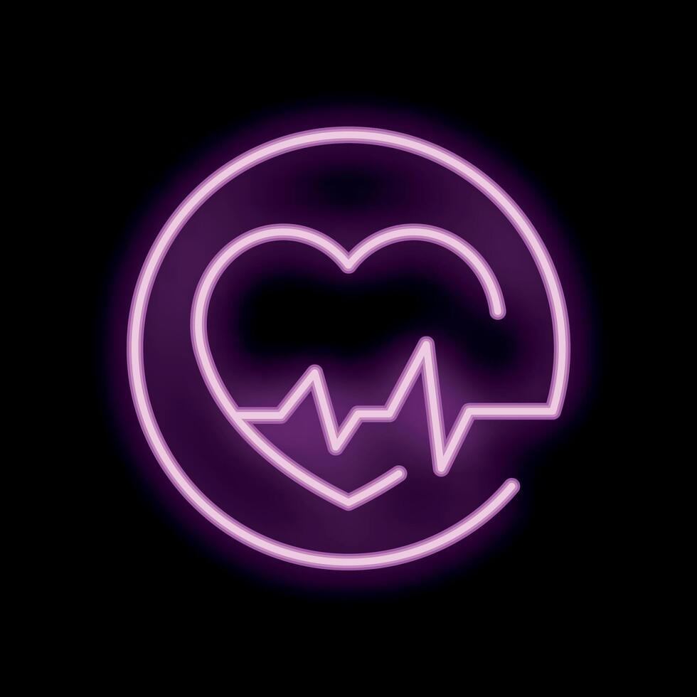 Neon heartbeat icon glowing on dark background vector