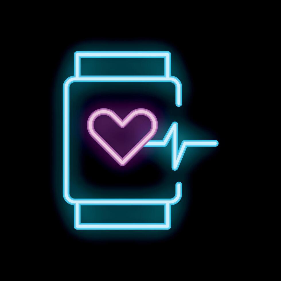 Neon smart watch showing heartbeat rate icon vector