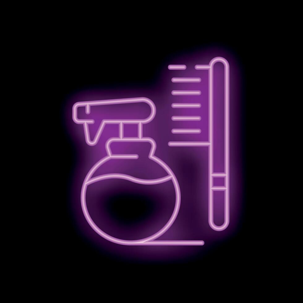 Neon spray bottle and comb shining brightly on black background vector