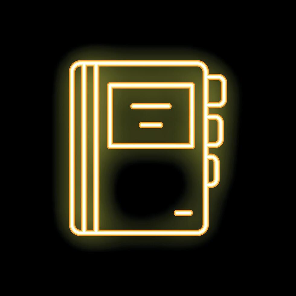 Glowing neon icon of a notebook with bookmark for dark design vector