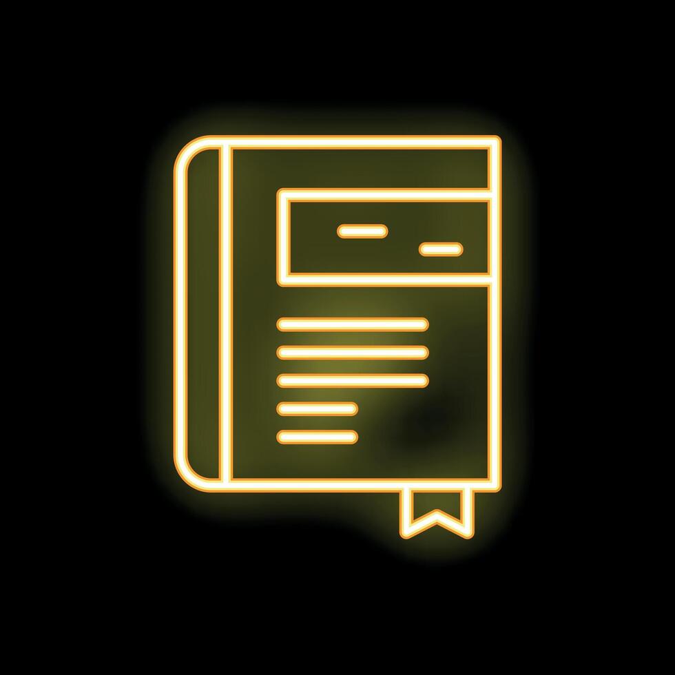 Neon yellow book icon is glowing on a black background vector