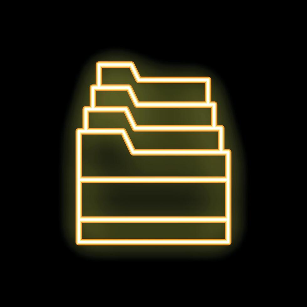 Bright yellow neon folder icon glowing on black background vector