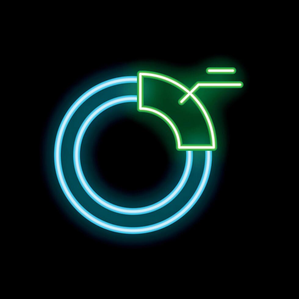 Neon style icon showing a partial pie chart with lines extending from it vector