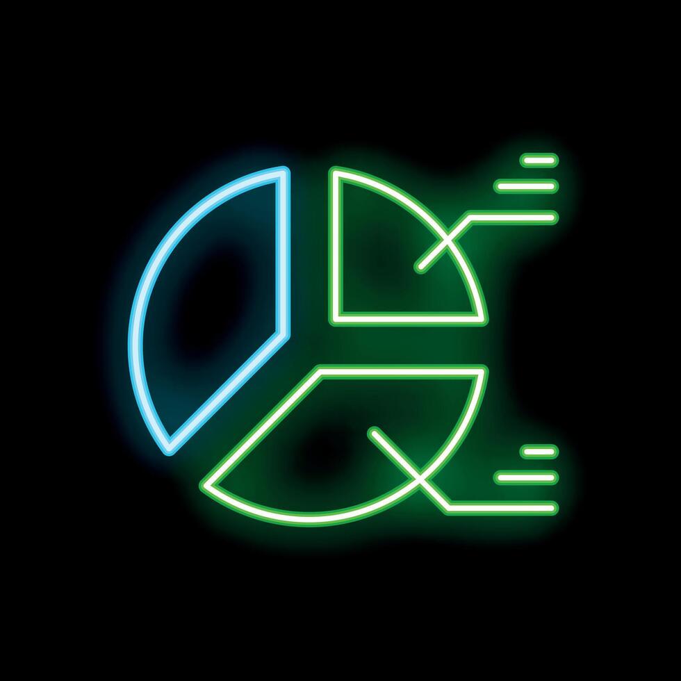 Neon pie chart glowing on black background representing business analysis and data visualization vector
