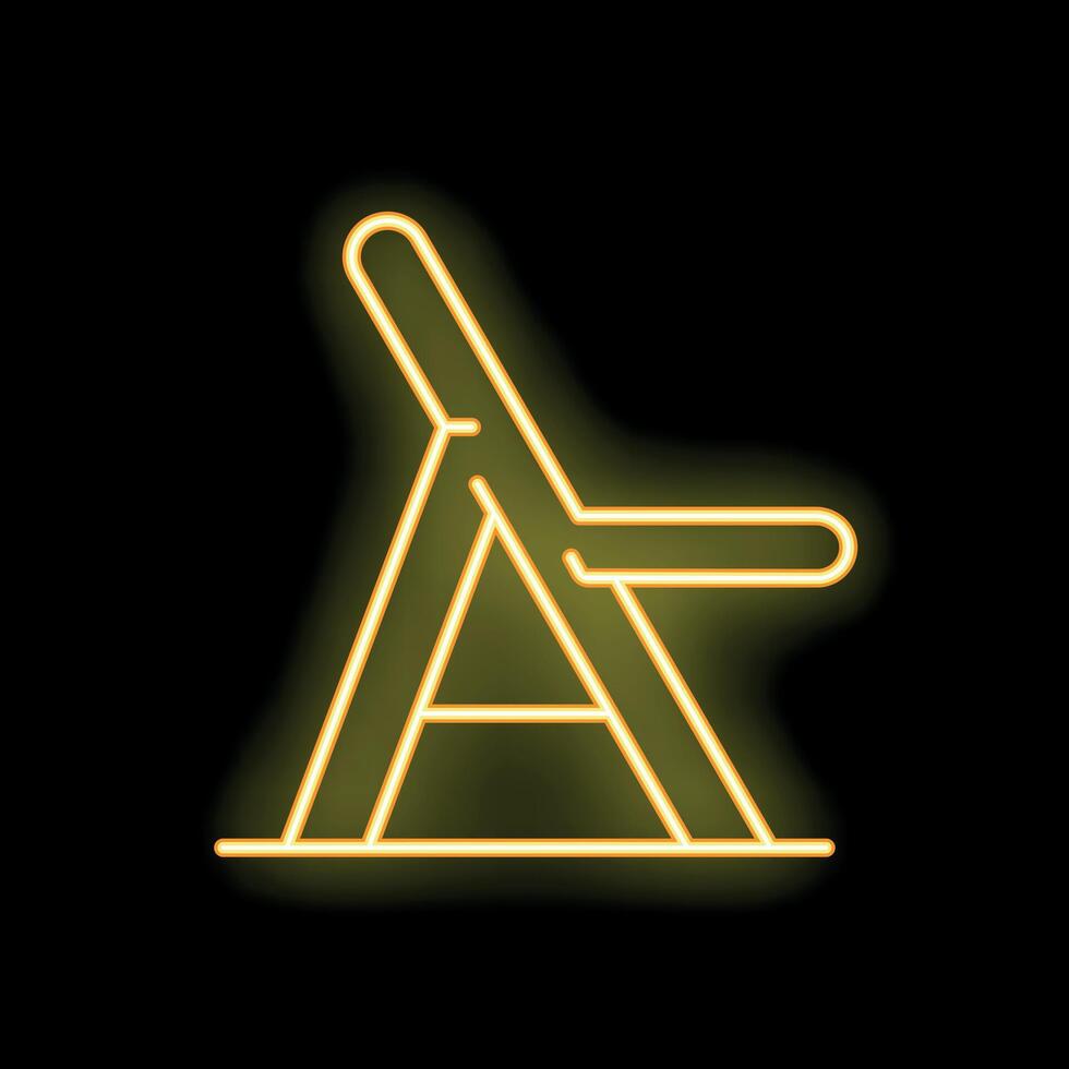 Yellow neon sign representing folding chair on black background vector