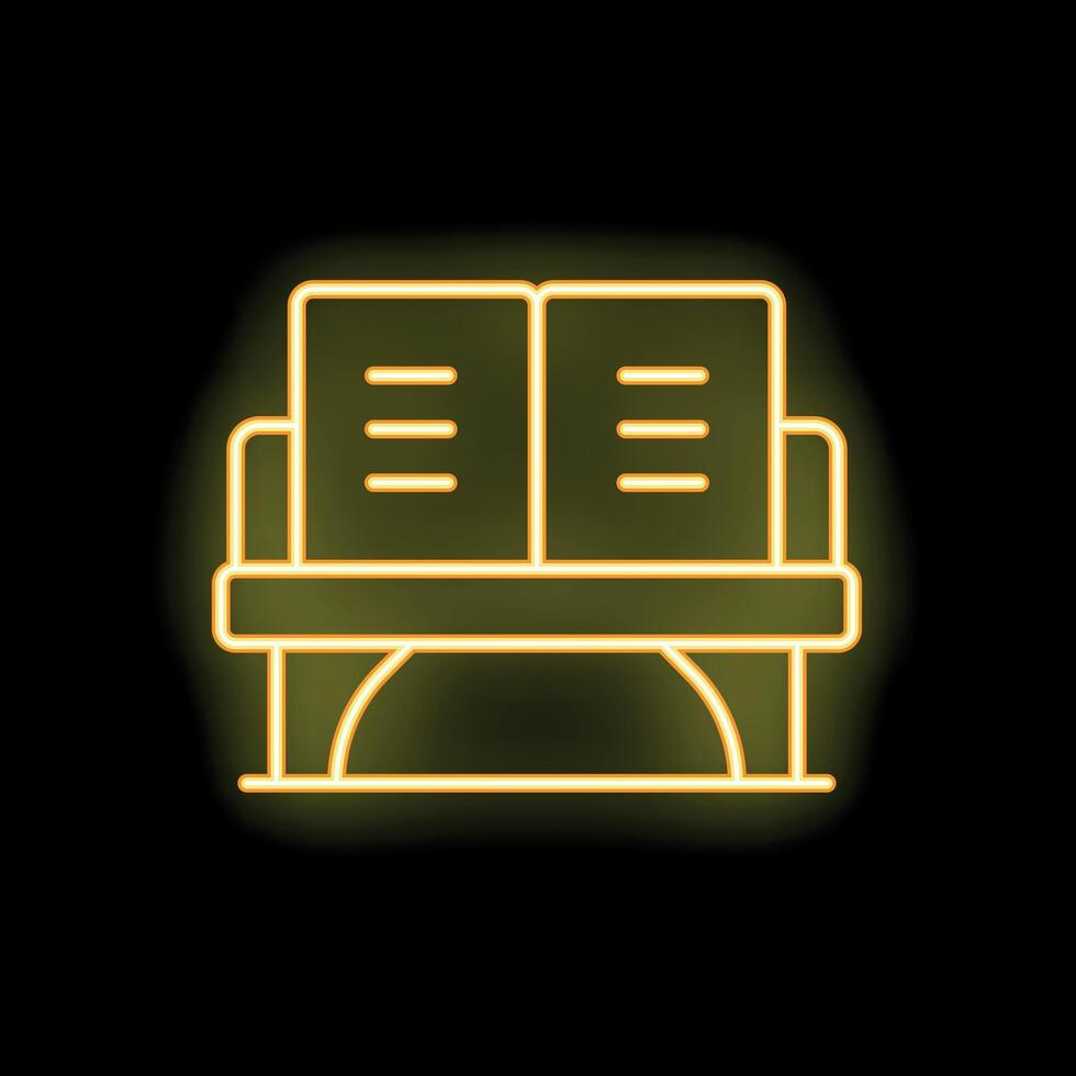 Yellow neon sign of a waiting bench on a black background vector