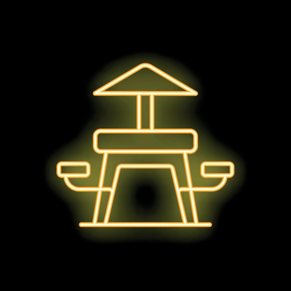 Neon yellow sandbox with umbrella for kids playing on playground at night vector