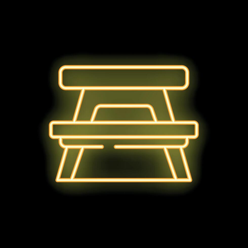 Glowing neon icon of picnic table for summer party or camping trip vector