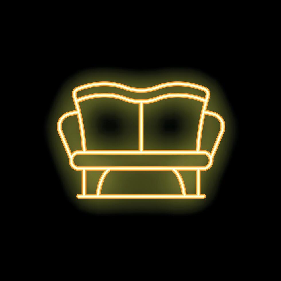 Yellow neon sign depicting a sofa on a black background vector