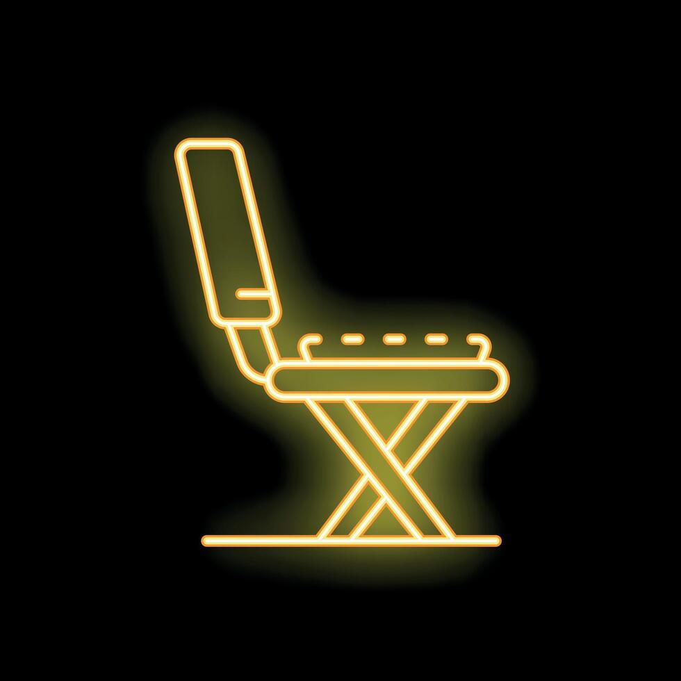Glowing neon line camping portable folding chair icon isolated on black background vector