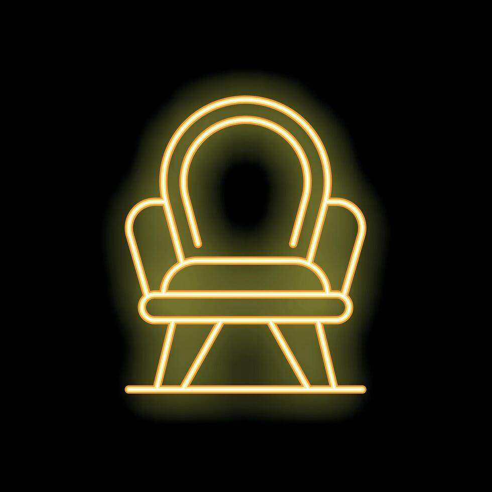 Neon yellow rocking chair glowing on black background vector