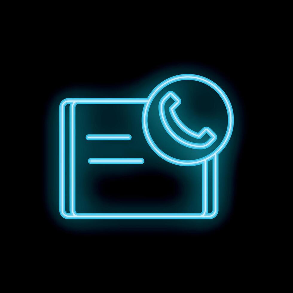 Neon blue phone contact icon showing online support vector