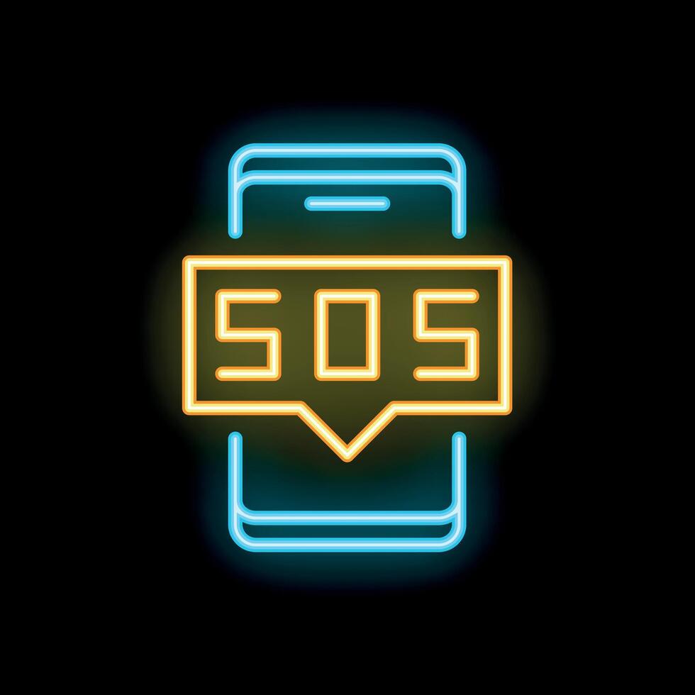 Neon sos sign appearing over smartphone on black background vector