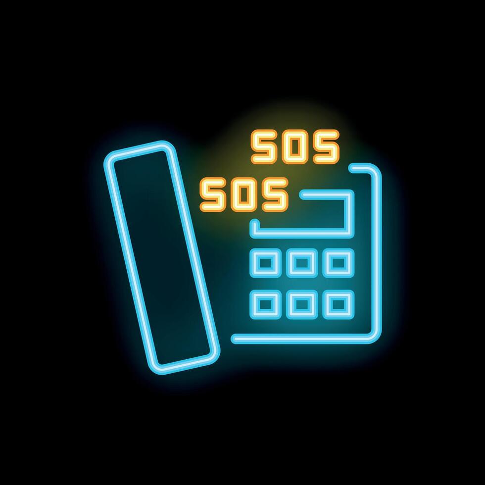 Blue neon telephone showing sos signal on display vector