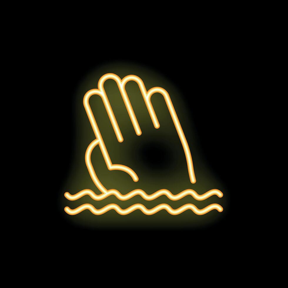 Neon sign of hand reaching up from water vector