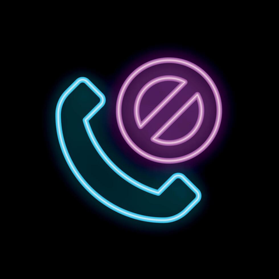 Neon sign showing crossed out phone receiver icon on black background vector