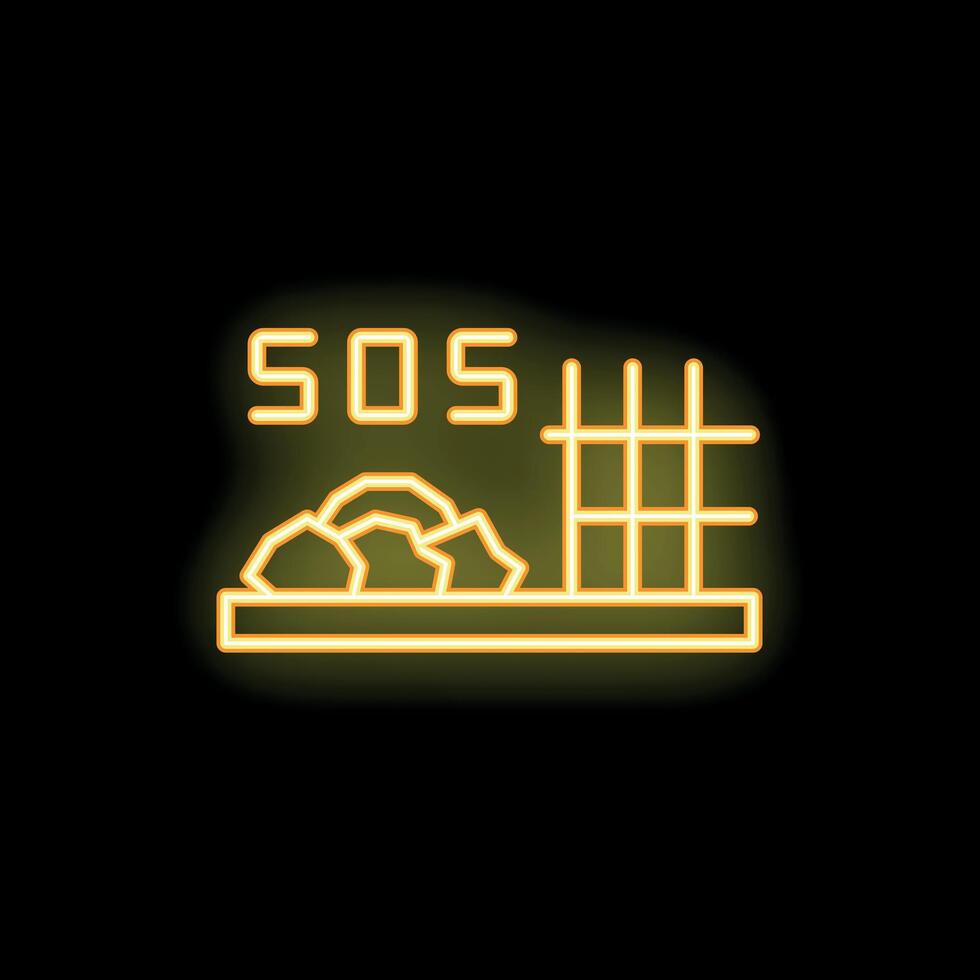 Neon sign showing rockslide blocking road at night vector