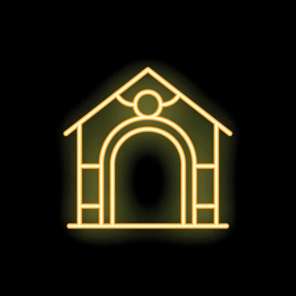 Neon doghouse glowing on black background vector