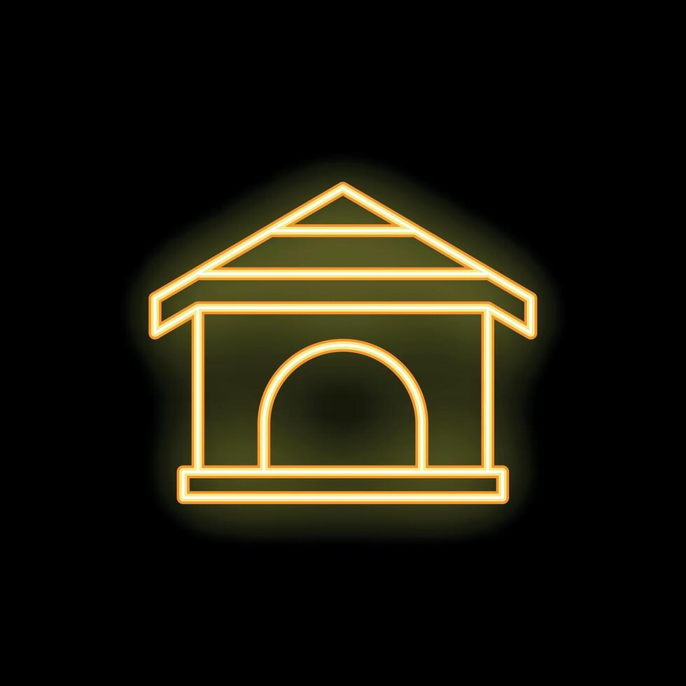Glowing neon icon of dog house on black background vector