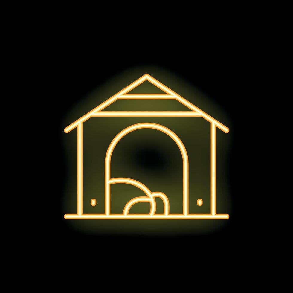 Neon icon of doghouse glowing yellow on black background vector