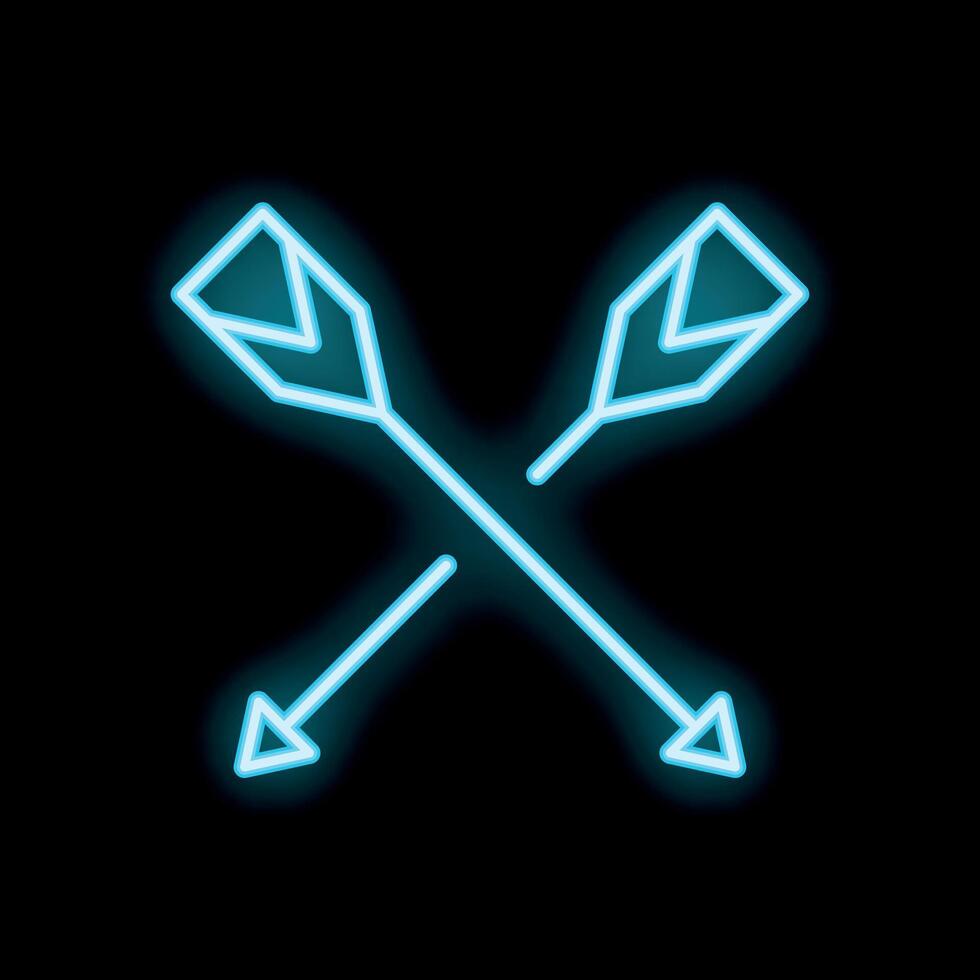 Neon sign of crossed oars forming arrows on black background vector