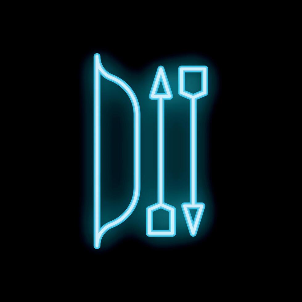 Neon blue bow and arrows sign on black background vector