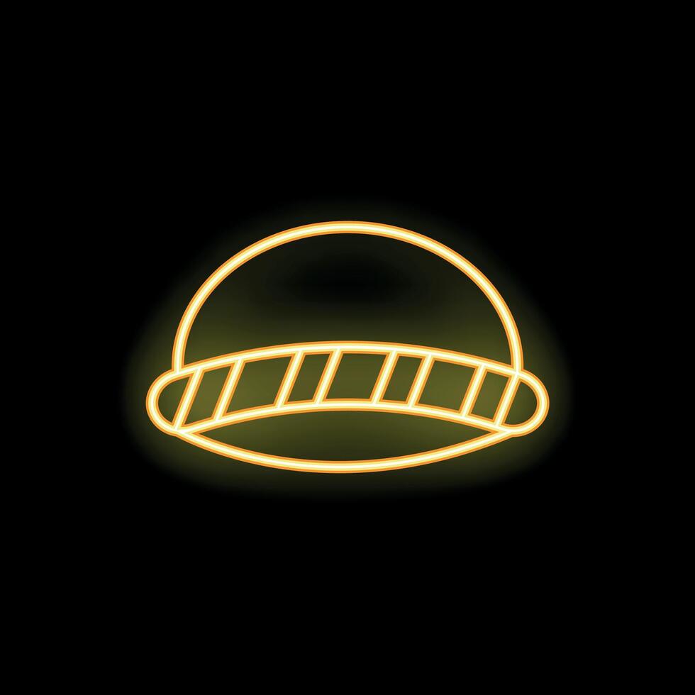 Glowing neon icon of winter hat with stripes on black background vector