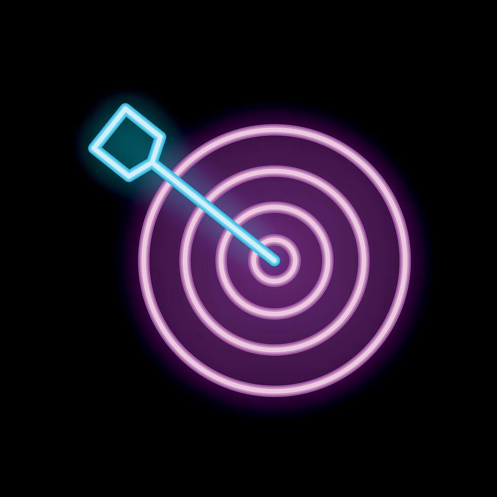 Neon sign of an arrow hitting the center of a target vector
