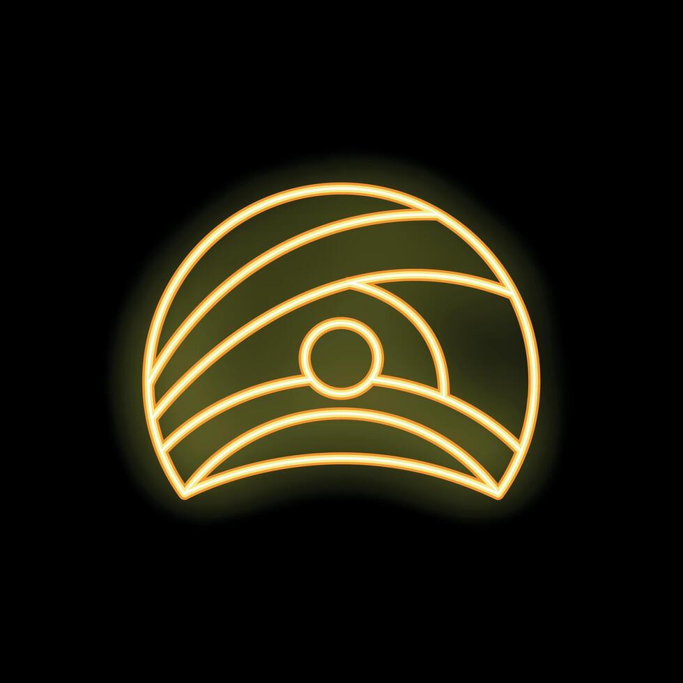 Neon icon of rising sun over horizon on black background vector