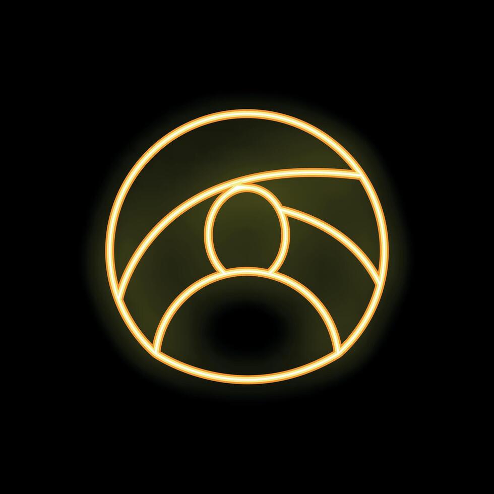 Neon icon of person standing inside a circle on black background vector
