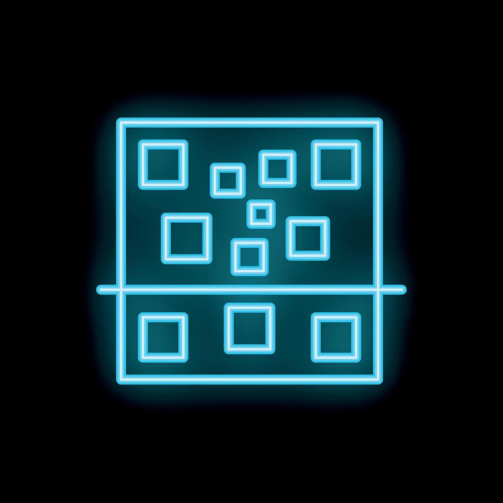 Neon blue building facade shining on black background vector