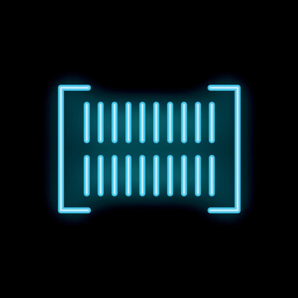Neon blue icon of a barcode scanner glowing on a black background vector