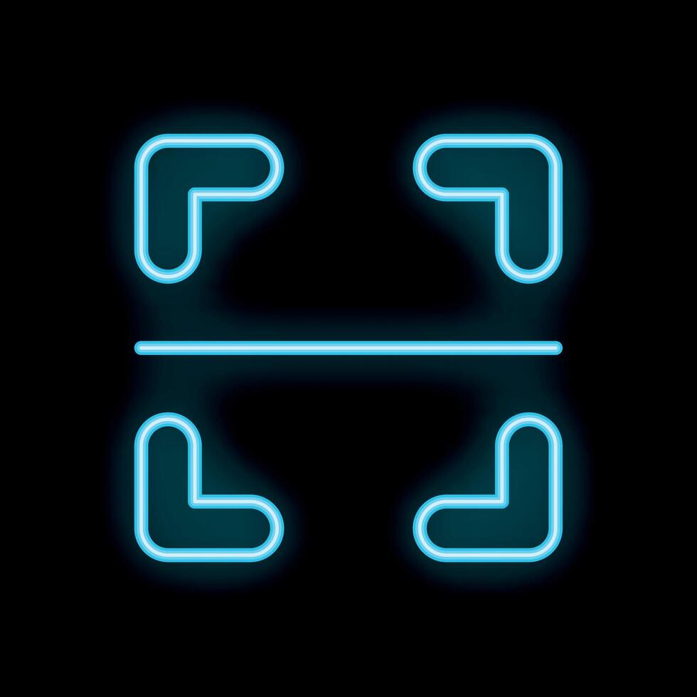 Neon blue scan area symbol glowing on black background vector