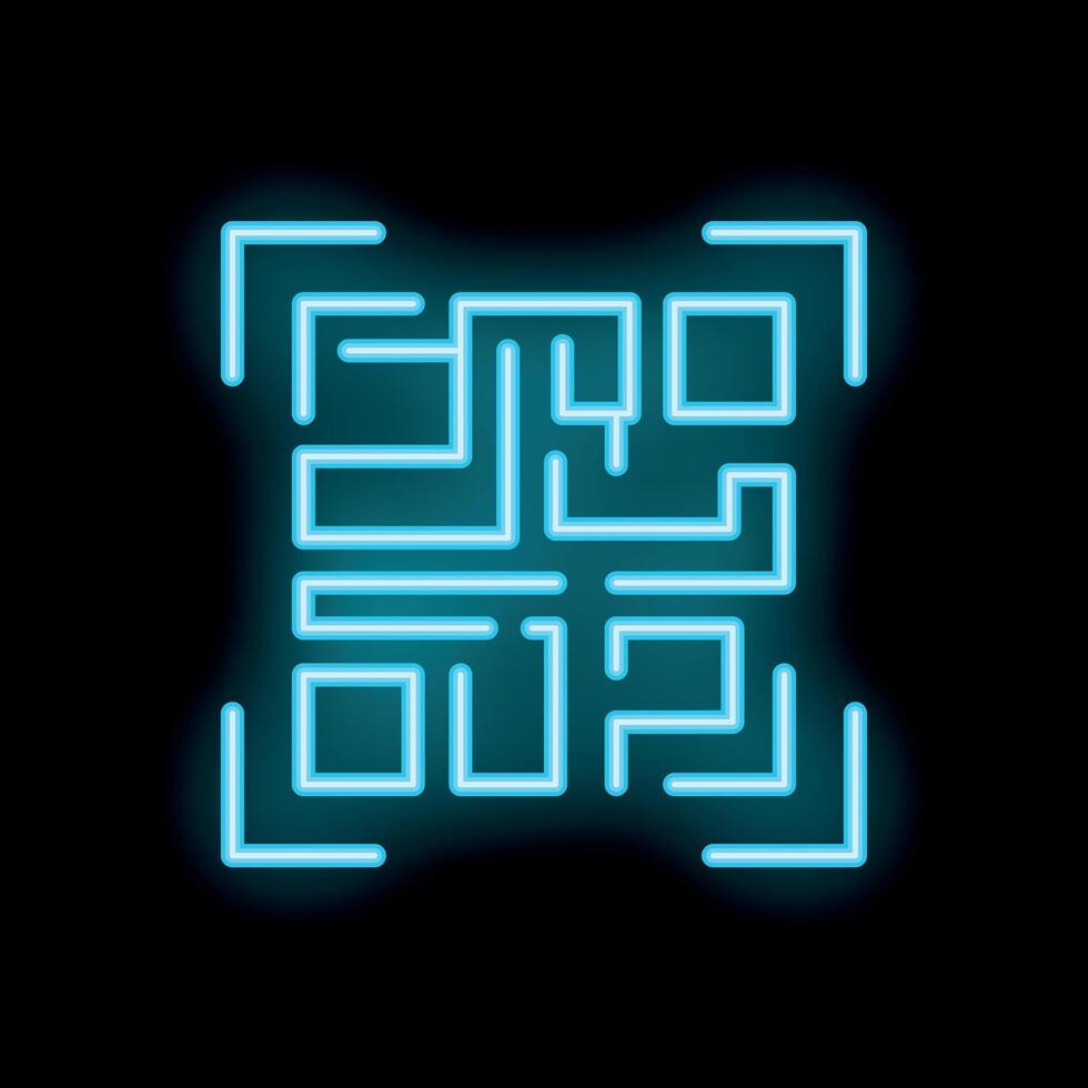 Neon qr code shining on black background vector