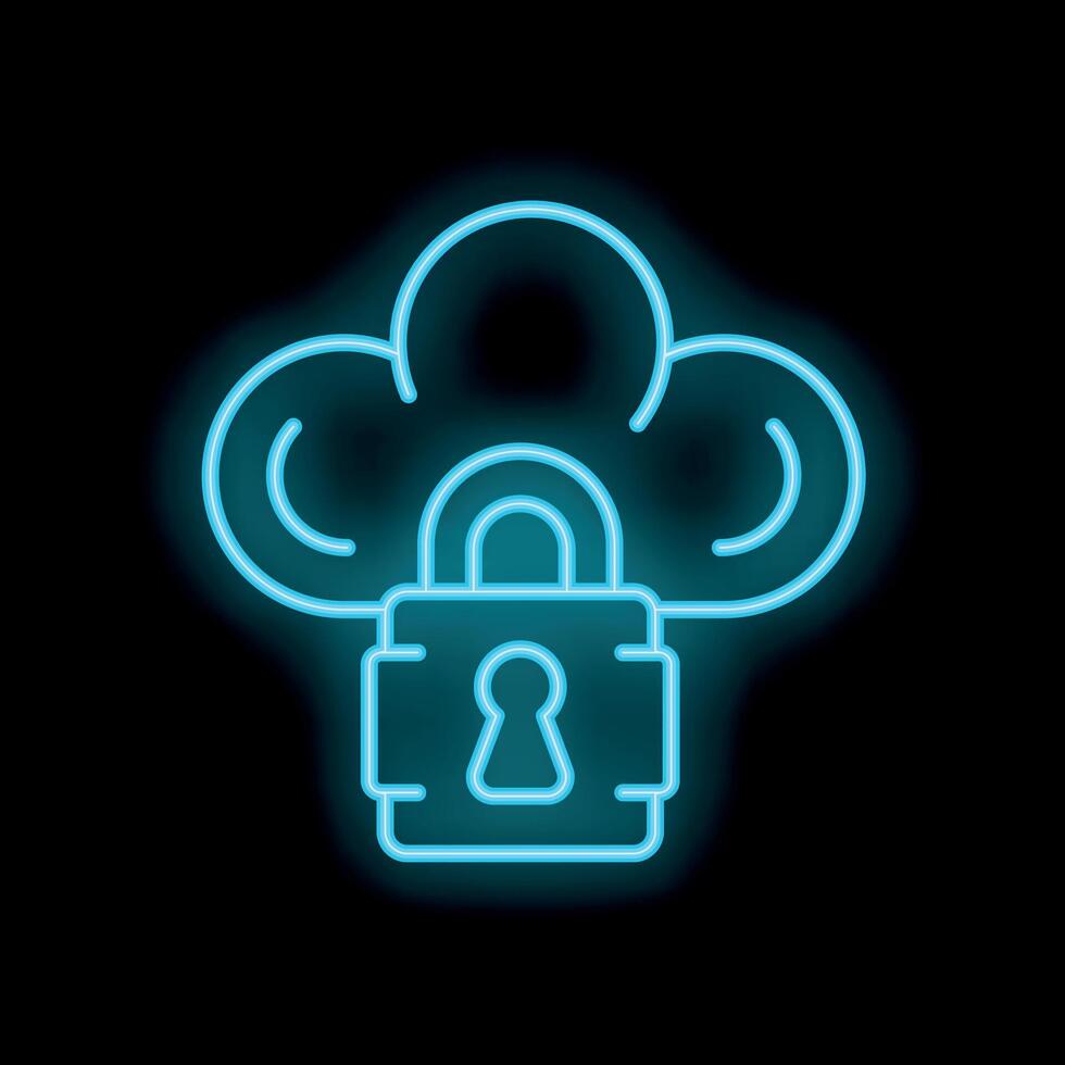 Neon icon of cloud computing security system with closed padlock vector