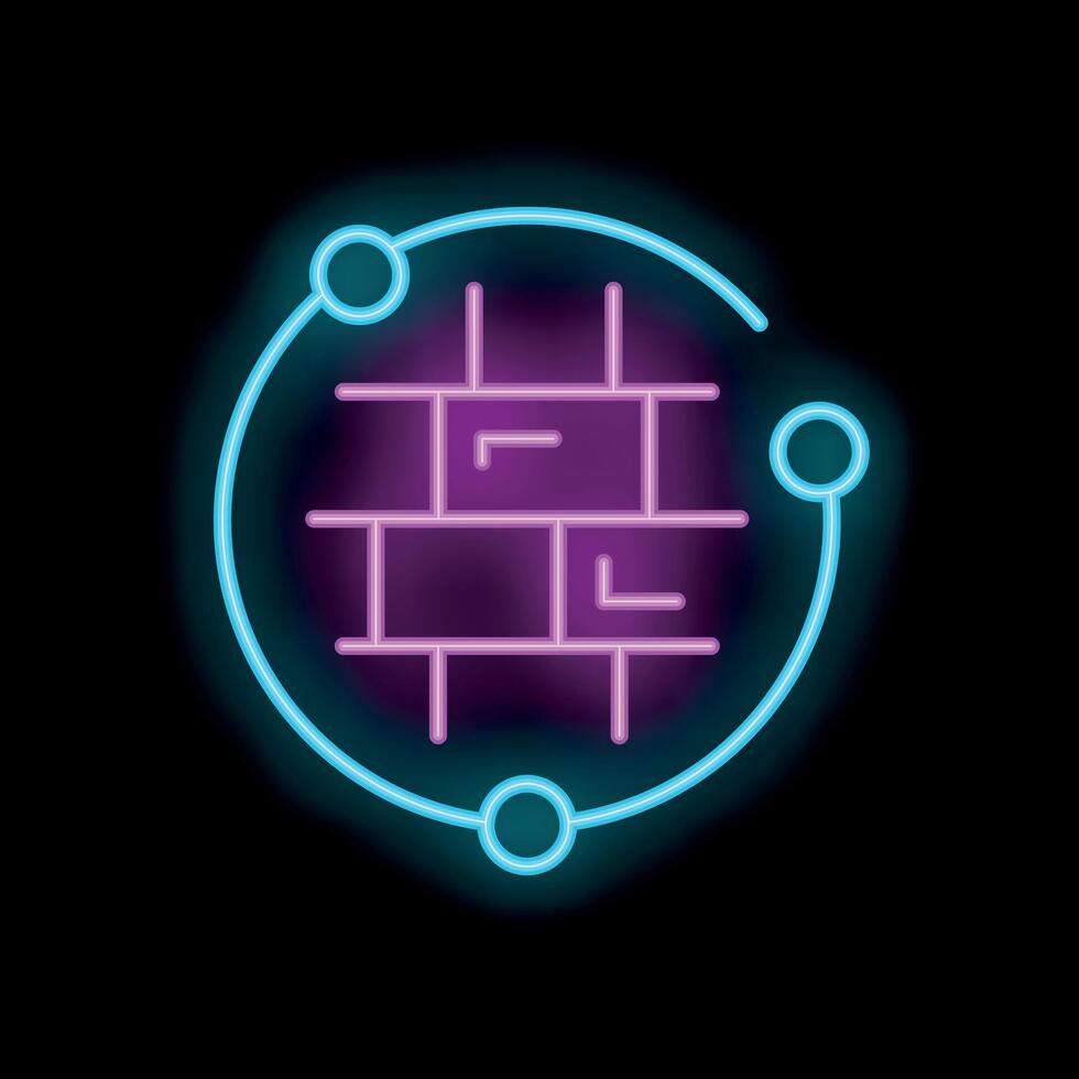 Neon firewall icon illustrating cybersecurity concept vector