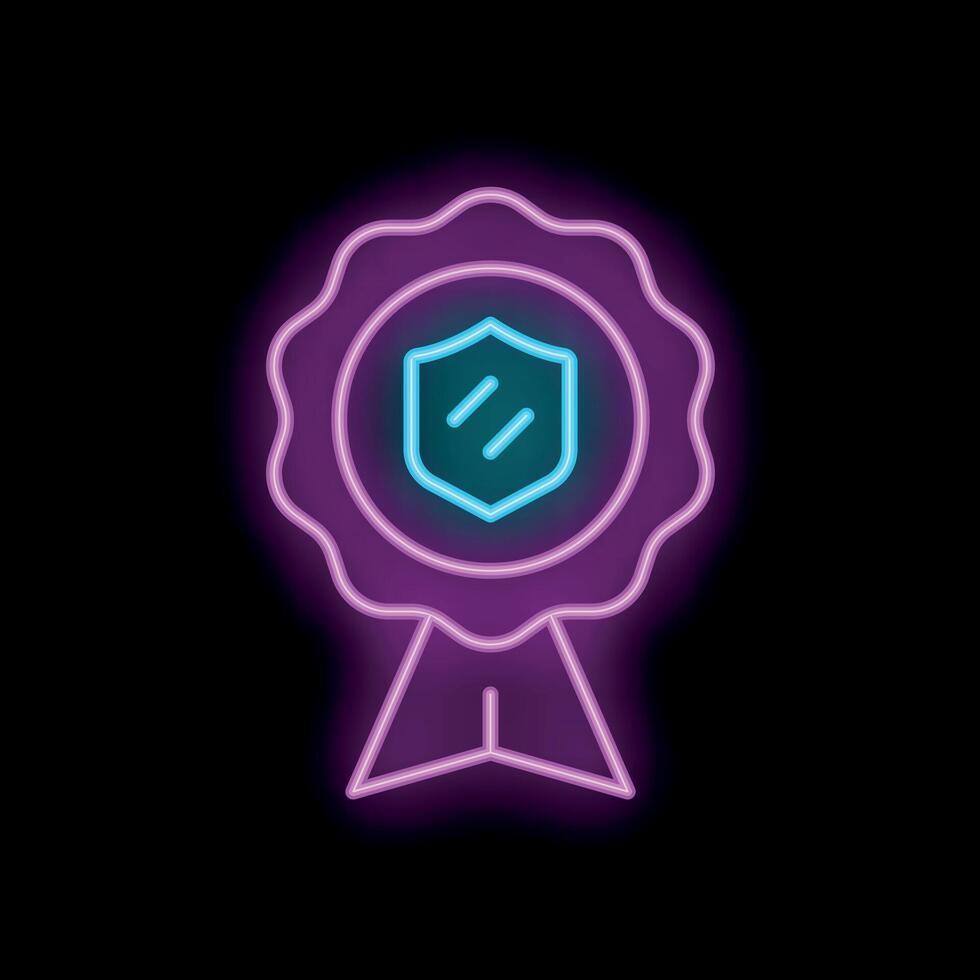 Neon sign showing a warranty seal with a shield for security vector
