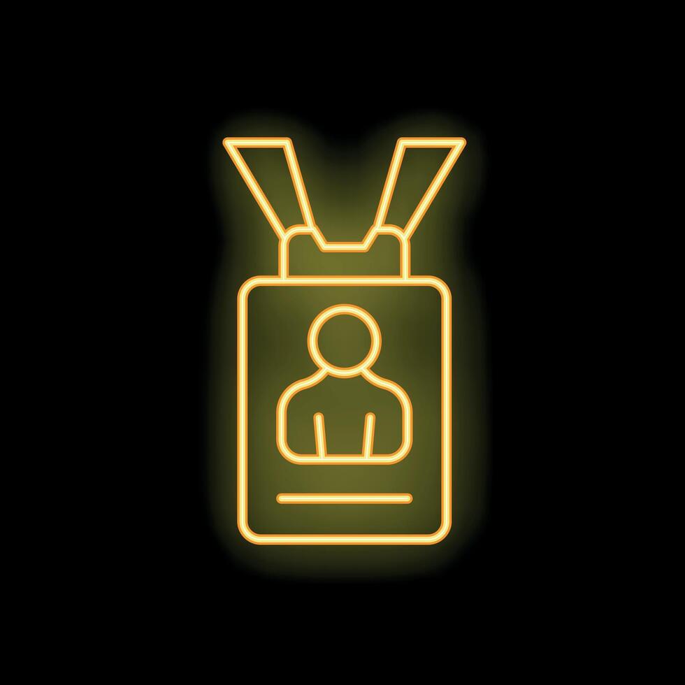 Bright yellow neon id card is glowing on a black background vector
