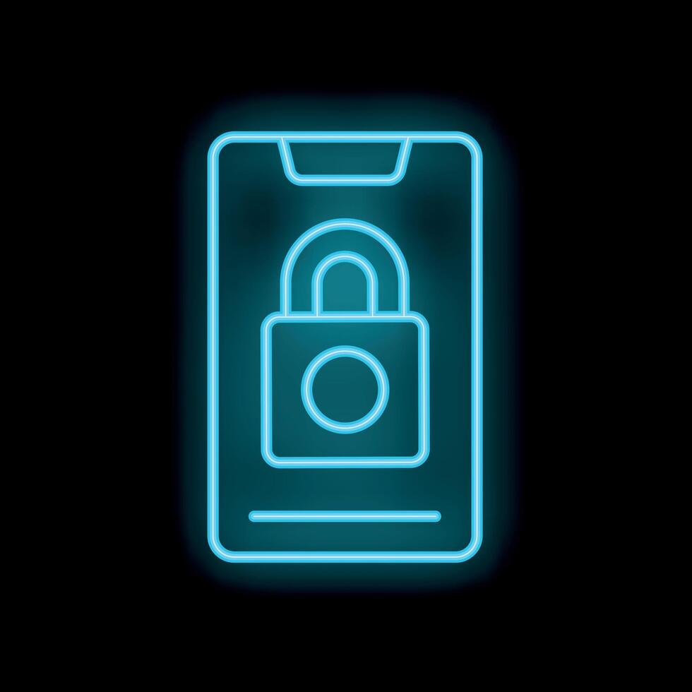Blue neon smartphone showing security concept with lock icon vector