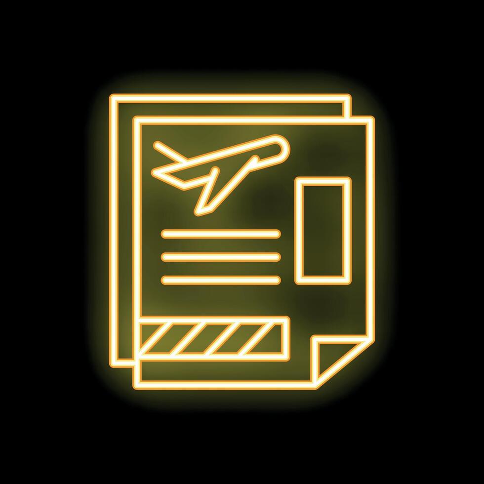 Glowing neon line travel documents with airplane on black background vector