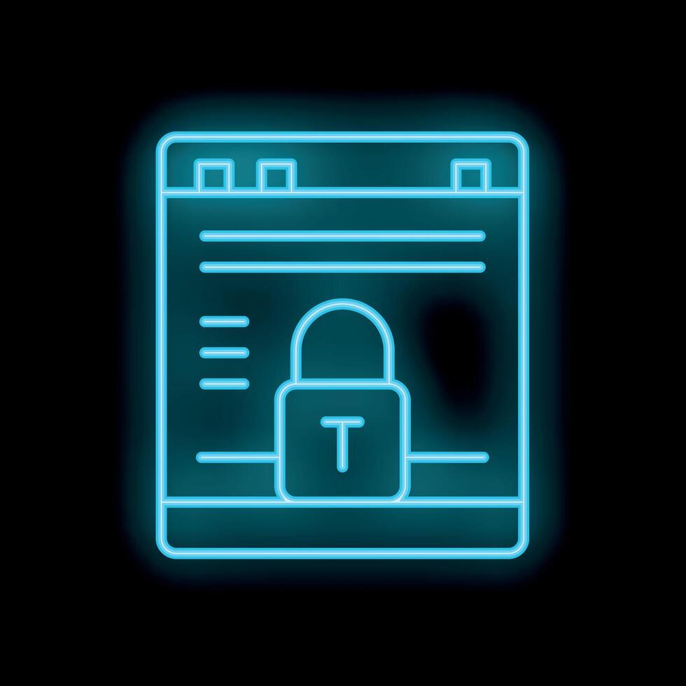 Neon webpage with padlock showing secure connection vector