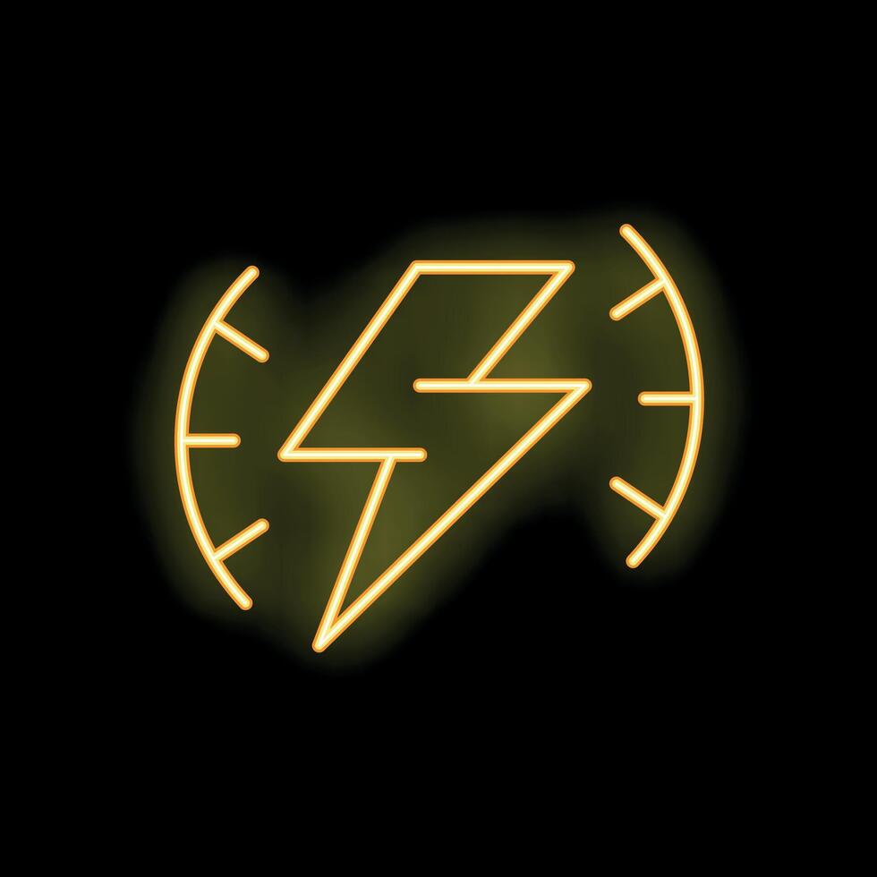 Neon yellow lightning bolt speeding through time icon vector