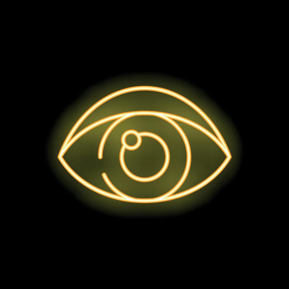 Neon eye symbol shining on black background vector